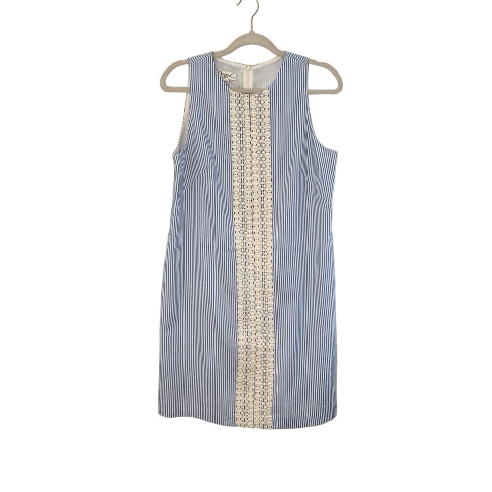 Maggie L. Blue and white striped seersucker sundress w Rick rack trim. Size‎ 12